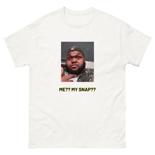 T-shirt Me?? My Snap?? blanc, face avant — Wackytee